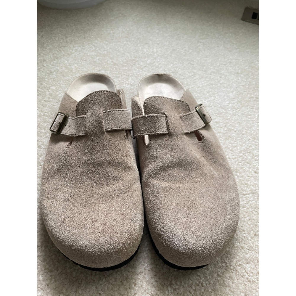 Sonoma Goods For Life Womens Taupe Suede Clogs Buckle Mules Tan 9.5 Med